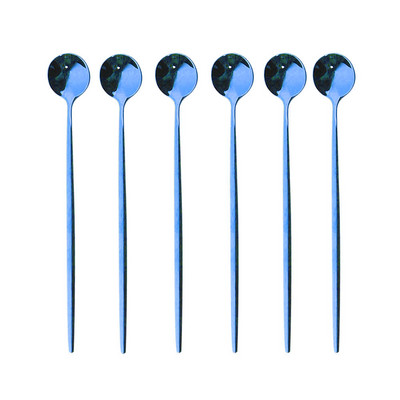 6бр. Лъжица за лед за десерт Кафе Чай Комплект дълги лъжици от неръждаема стомана Лъжици за разбъркване Черно злато Десертни лъжички Аксесоари за бар