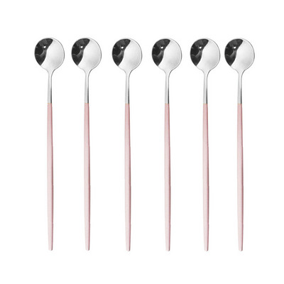 6бр. Лъжица за лед за десерт Кафе Чай Комплект дълги лъжици от неръждаема стомана Лъжици за разбъркване Черно злато Десертни лъжички Аксесоари за бар