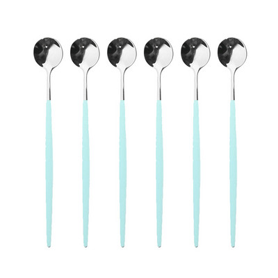 6бр. Лъжица за лед за десерт Кафе Чай Комплект дълги лъжици от неръждаема стомана Лъжици за разбъркване Черно злато Десертни лъжички Аксесоари за бар