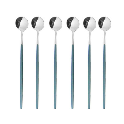 6бр. Лъжица за лед за десерт Кафе Чай Комплект дълги лъжици от неръждаема стомана Лъжици за разбъркване Черно злато Десертни лъжички Аксесоари за бар