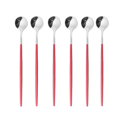 6бр. Лъжица за лед за десерт Кафе Чай Комплект дълги лъжици от неръждаема стомана Лъжици за разбъркване Черно злато Десертни лъжички Аксесоари за бар