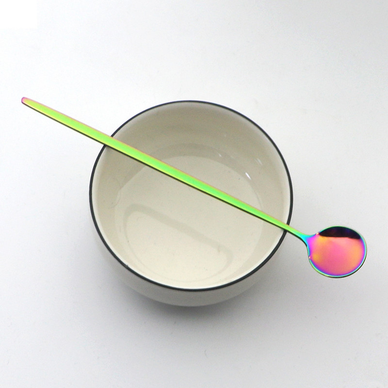 6бр. Лъжица за лед за десерт Кафе Чай Комплект дълги лъжици от неръждаема стомана Лъжици за разбъркване Черно злато Десертни лъжички Аксесоари за бар