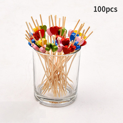 50/100 vnt 12cm Širdies gėlių bambuko rinkinys savitarnos pyragaičiai vaisių šakutės vakarėlis desertinis salotų lazdelės kokteilių iešmas vestuvių dekoravimui