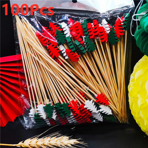 100 tk Creative ühekordselt kasutatav puuviljakahvel Mitme stiiliga bambuspulk BBQ magustoidu võileiva toidukahvli laua kaunistamiseks