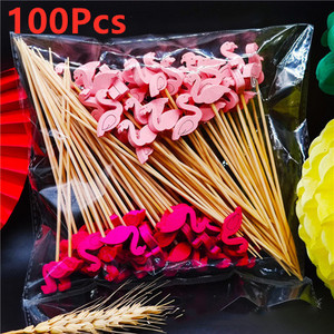 100 tk Creative ühekordselt kasutatav puuviljakahvel Mitme stiiliga bambuspulk BBQ magustoidu võileiva toidukahvli laua kaunistamiseks