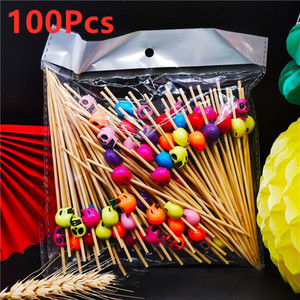 100 tk Creative ühekordselt kasutatav puuviljakahvel Mitme stiiliga bambuspulk BBQ magustoidu võileiva toidukahvli laua kaunistamiseks