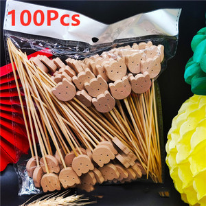 100 tk Creative ühekordselt kasutatav puuviljakahvel Mitme stiiliga bambuspulk BBQ magustoidu võileiva toidukahvli laua kaunistamiseks