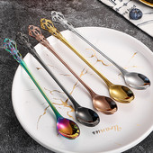 Retro kávéskanál kreatív hosszú nyelű, rozsdamentes acél jégkanál keverőkanál fagylalt desszert kanál konyhai kiegészítők