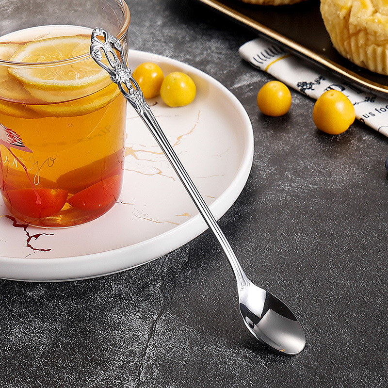 Retro kávéskanál kreatív hosszú nyelű, rozsdamentes acél jégkanál keverőkanál fagylalt desszert kanál konyhai kiegészítők