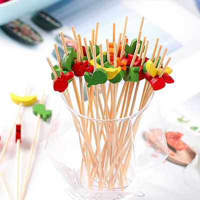 100 vnt 12 cm Širdies bambuko rinkinys Buffet Cupcake Fruit Fork Party Desertinis salotų lazdelinis kokteilių iešmas vestuvių dekoravimui