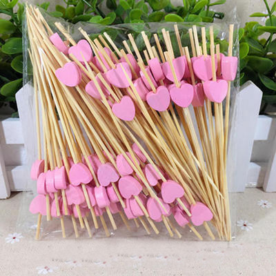100 vnt 12 cm Širdies bambuko rinkinys Buffet Cupcake Fruit Fork Party Desertinis salotų lazdelinis kokteilių iešmas vestuvių dekoravimui