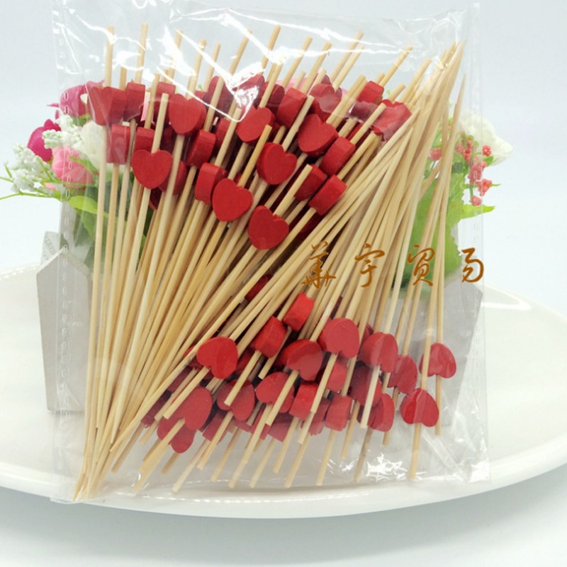 100 vnt 12 cm Širdies bambuko rinkinys Buffet Cupcake Fruit Fork Party Desertinis salotų lazdelinis kokteilių iešmas vestuvių dekoravimui