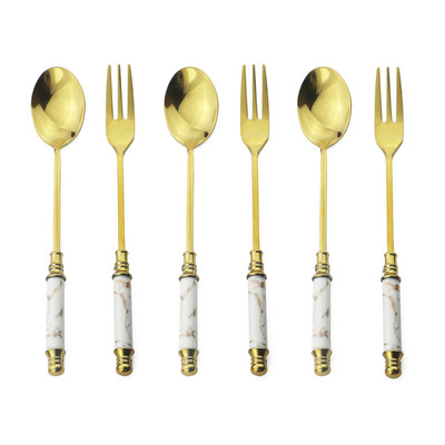 6 τμχ Πράσινο χρυσό πολυτελές Κεραμική λαβή Μαχαιροπίρουνα Πιρούνι Κουτάλια Πιρούνι φρούτων Κουτάλι καφέ από ανοξείδωτο ατσάλι Πιρούνια κέικ