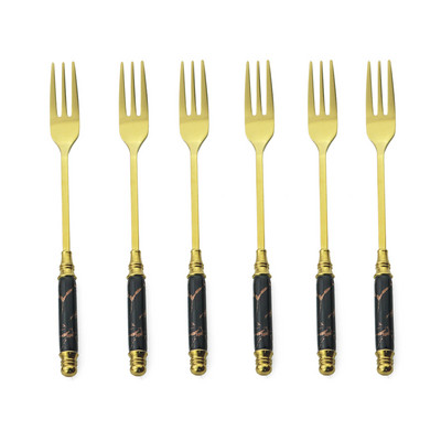 6 τμχ Πράσινο χρυσό πολυτελές Κεραμική λαβή Μαχαιροπίρουνα Πιρούνι Κουτάλια Πιρούνι φρούτων Κουτάλι καφέ από ανοξείδωτο ατσάλι Πιρούνια κέικ