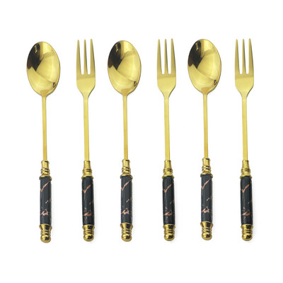 6 τμχ Πράσινο χρυσό πολυτελές Κεραμική λαβή Μαχαιροπίρουνα Πιρούνι Κουτάλια Πιρούνι φρούτων Κουτάλι καφέ από ανοξείδωτο ατσάλι Πιρούνια κέικ