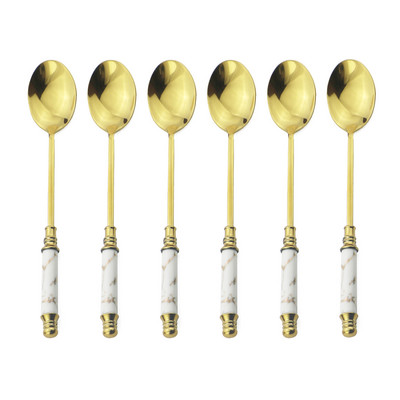 6 tk keraamilise käepidemega söögiriistad värviline kahvli lusika komplekt puuviljakahvel kohvi tee lusikas roostevabast terasest kullast lauanõud luksuslikud koogikahvlid