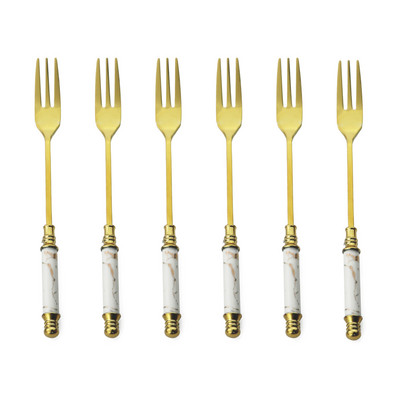 6 tk keraamilise käepidemega söögiriistad värviline kahvli lusika komplekt puuviljakahvel kohvi tee lusikas roostevabast terasest kullast lauanõud luksuslikud koogikahvlid