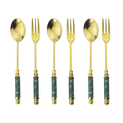 6 tk keraamilise käepidemega söögiriistad värviline kahvli lusika komplekt puuviljakahvel kohvi tee lusikas roostevabast terasest kullast lauanõud luksuslikud koogikahvlid