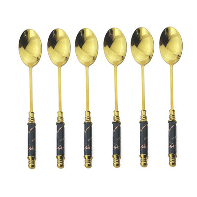 6 tk keraamilise käepidemega söögiriistad värviline kahvli lusika komplekt puuviljakahvel kohvi tee lusikas roostevabast terasest kullast lauanõud luksuslikud koogikahvlid