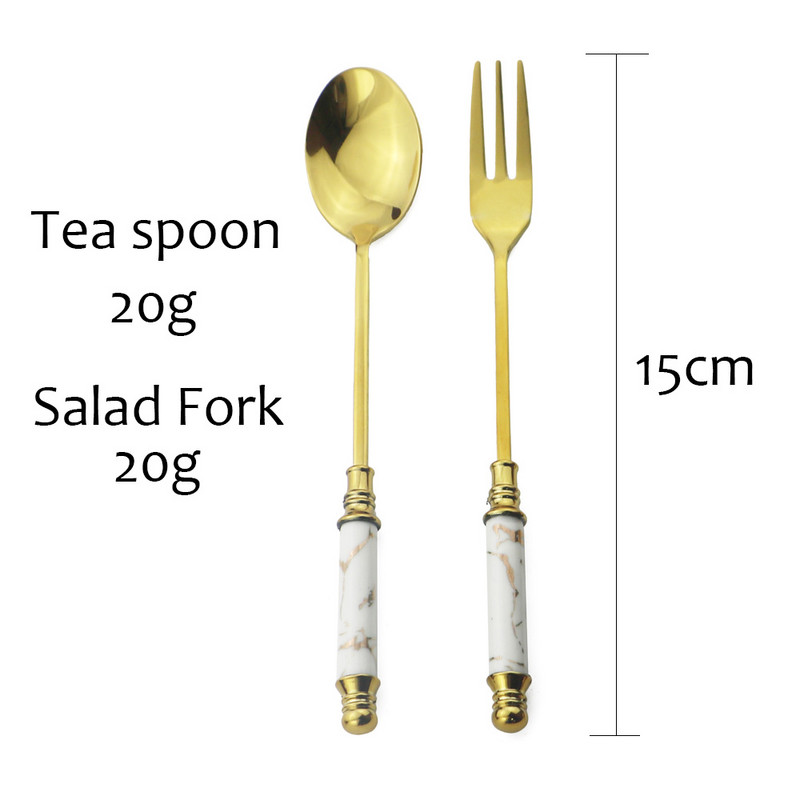 6 tk keraamilise käepidemega söögiriistad värviline kahvli lusika komplekt puuviljakahvel kohvi tee lusikas roostevabast terasest kullast lauanõud luksuslikud koogikahvlid