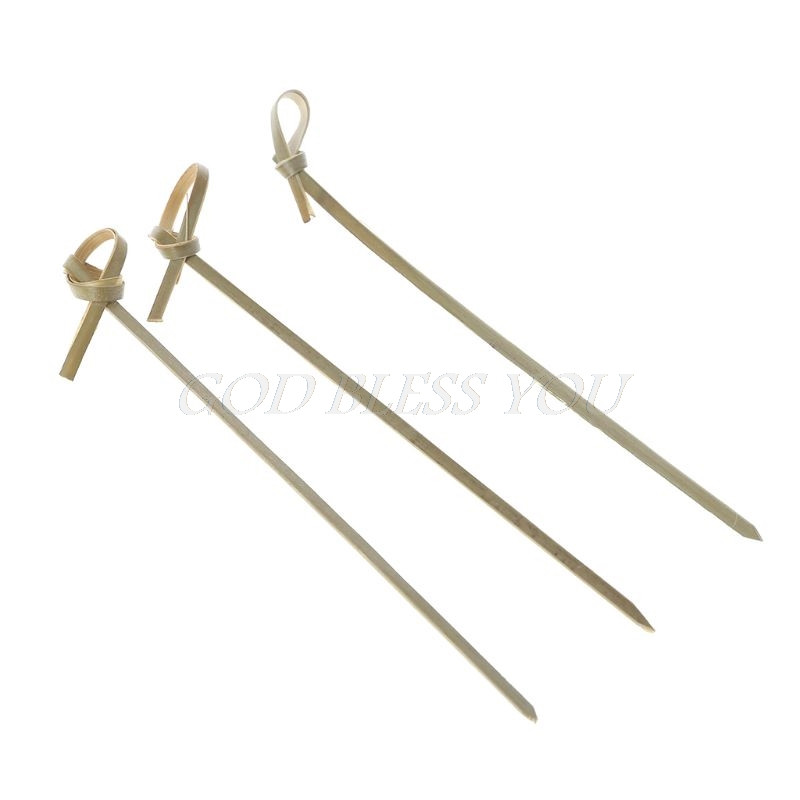 100 tk Ühekordsed bambusest lipsud, sõlmega vardad, keerdotstega kokteil Toit Puuviljavarred Kahvlipulgad Rootsi lauaga koogitopsid Pulmad