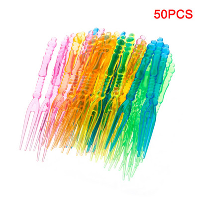 50 vnt. / pakuotė "Motley" vienkartinis vakarėlis plastikinis vaisinis pyragas desertinis šakutės rinkinys išvykai nešiojamas įvairių spalvų stalo reikmenys