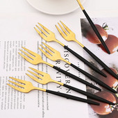 6 buc. Furculițe pentru ceai din oțel inoxidabil, auriu, negru, pentru prăjitură, pentru gustare, salată, cafea, fructe, furculiță, oglindă, tacâmuri, set de veselă, ustensile de bucătărie