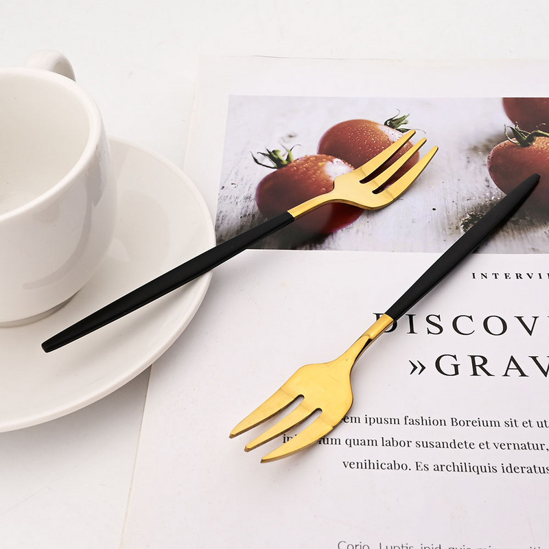 6 buc. Furculițe pentru ceai din oțel inoxidabil, auriu, negru, pentru prăjitură, pentru gustare, salată, cafea, fructe, furculiță, oglindă, tacâmuri, set de veselă, ustensile de bucătărie