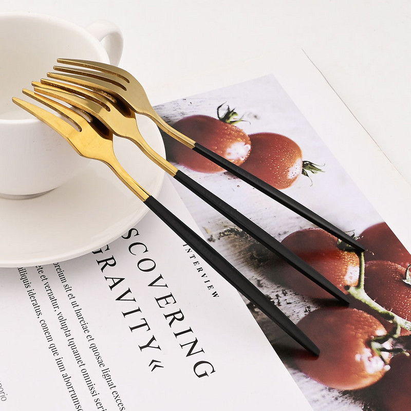 6 buc. Furculițe pentru ceai din oțel inoxidabil, auriu, negru, pentru prăjitură, pentru gustare, salată, cafea, fructe, furculiță, oglindă, tacâmuri, set de veselă, ustensile de bucătărie