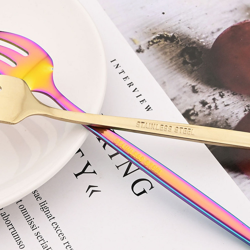6 buc. Furculițe pentru ceai din oțel inoxidabil, auriu, negru, pentru prăjitură, pentru gustare, salată, cafea, fructe, furculiță, oglindă, tacâmuri, set de veselă, ustensile de bucătărie