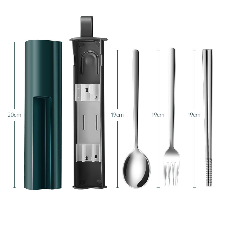 Uus kaasaskantav söögiriistade komplekt Kvaliteetne roostevabast terasest lauanõude komplekt Kahvel lusikas söögipulk Matkareisi söögiriistade komplekt karbiga