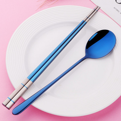 1 Ζεύγος Κορεατικά Chopsticks Σετ κουταλιών από ανοξείδωτο ατσάλι Μαχαιροπίρουνα για ενήλικες Sushi Αντιολισθητικά μπαστούνια μπριζόλας Κουτάλες εργαλείων κουταλιών τροφίμων Κουτί και τσάντα