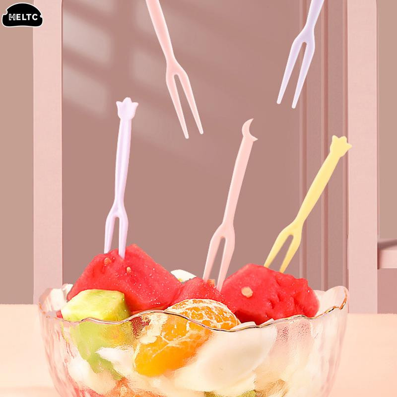 6-50 vnt. / rinkinys Mieli vaisių pyragaičiai šakutės saldainių spalvos Mini vaisių rinkiniai Vaikiški animaciniai filmukai plastikiniai buitiniai užkandžiai desertinės šakutės Bento aksesuarai