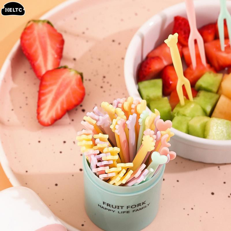 6-50 vnt. / rinkinys Mieli vaisių pyragaičiai šakutės saldainių spalvos Mini vaisių rinkiniai Vaikiški animaciniai filmukai plastikiniai buitiniai užkandžiai desertinės šakutės Bento aksesuarai