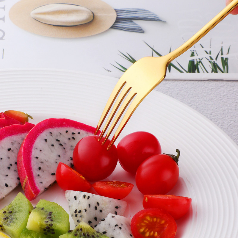 Spalvingos vakarienės šakutės 304 nerūdijančio plieno desertinės salotų šakutės su ilgomis rankenomis, skirtos virtuvės restorano vakarėlio kepsnių šakutei