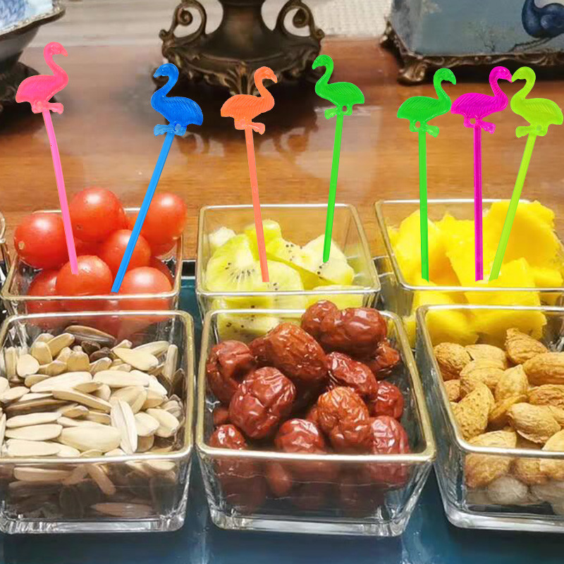 50 tk Loomade Flamingo Peotarbed Toiduvalik Rootsi lauas Puuviljakahvel suupiste kook Magustoit Salatipulgad kokteil hambaork vardas