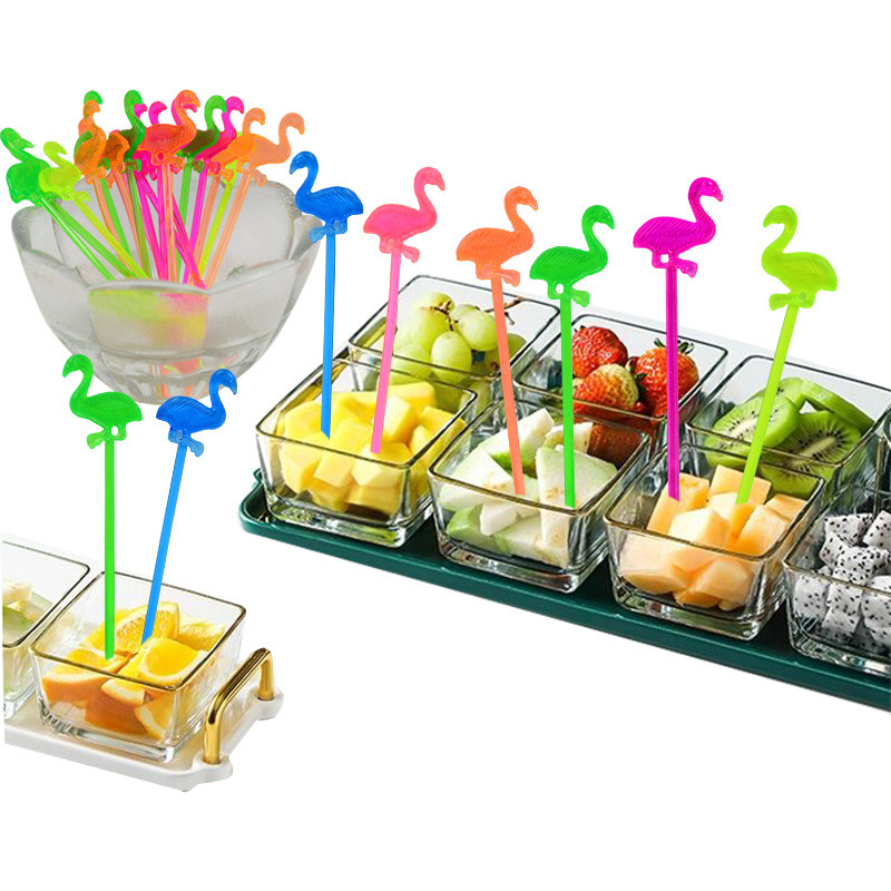 50 tk Loomade Flamingo Peotarbed Toiduvalik Rootsi lauas Puuviljakahvel suupiste kook Magustoit Salatipulgad kokteil hambaork vardas