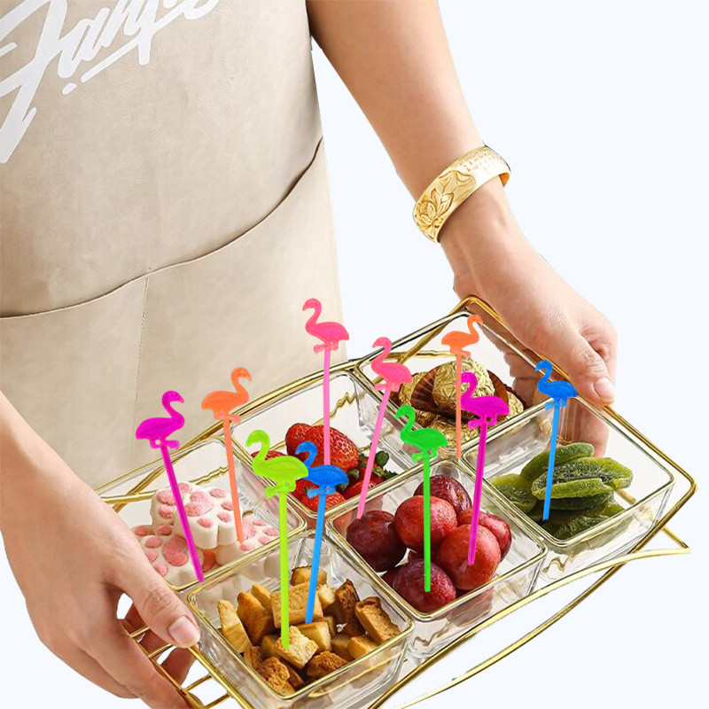 50 tk Loomade Flamingo Peotarbed Toiduvalik Rootsi lauas Puuviljakahvel suupiste kook Magustoit Salatipulgad kokteil hambaork vardas