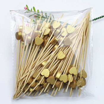 12cm 100Pc Golden Peach Heart Fruit Fork Sticks Buffet Cupcake Toppers Cocktail Fork Wedding Festival Διακοσμήσεις Πάρτι γενεθλίων