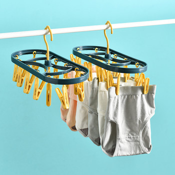 12 щипки Сгъваема закачалка за сушилня за дрехи Деца Възрастни Сушилня за дрехи Ветроустойчиви чорапи Бельо Пластмасова сушилня