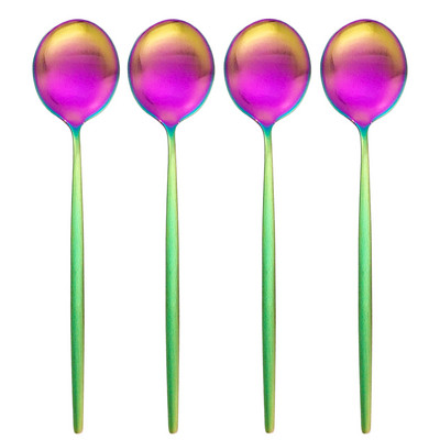 4vnt Auksinis matinis vakarienės šaukštas Stalo įrankiai 304 Nerūdijančio plieno valgomojo šaukštas Sidabriniai 7 spalvų stalo reikmenys virtuvės stalo reikmenys