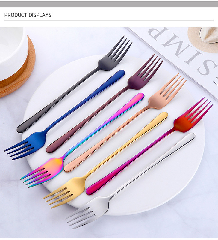 8 värvi roostevabast terasest pika käepidemega õhtusöögikahvel Korea Rainbow Fork hotelli restorani peotarbed sööginõud praad kuldkahvel