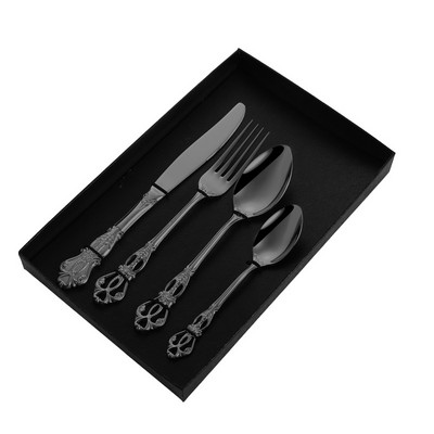 4 vnt. Prabangūs nerūdijantys stalo reikmenys, įvairių spalvų kūrybiniai stalo reikmenys auskarų vėrimo dovanų dėžutėje peilis šakutė šaukštas indai