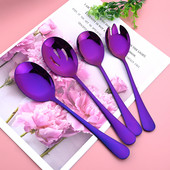 Zoseil 3Pcs Posuđe od nehrđajućeg čelika Ogledalo Set pribora za jelo Kuhinjsko posuđe Ljubičasta Servis Vilica Žlica Lopata Set Kućni pribor za jelo