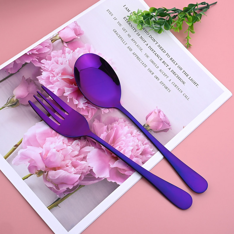 Zoseil 3Pcs Posuđe od nehrđajućeg čelika Ogledalo Set pribora za jelo Kuhinjsko posuđe Ljubičasta Servis Vilica Žlica Lopata Set Kućni pribor za jelo