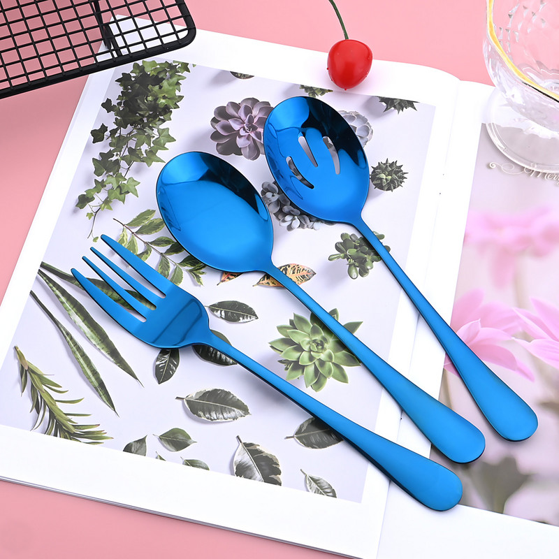 Zoseil 3Pcs Posuđe od nehrđajućeg čelika Ogledalo Set pribora za jelo Kuhinjsko posuđe Ljubičasta Servis Vilica Žlica Lopata Set Kućni pribor za jelo