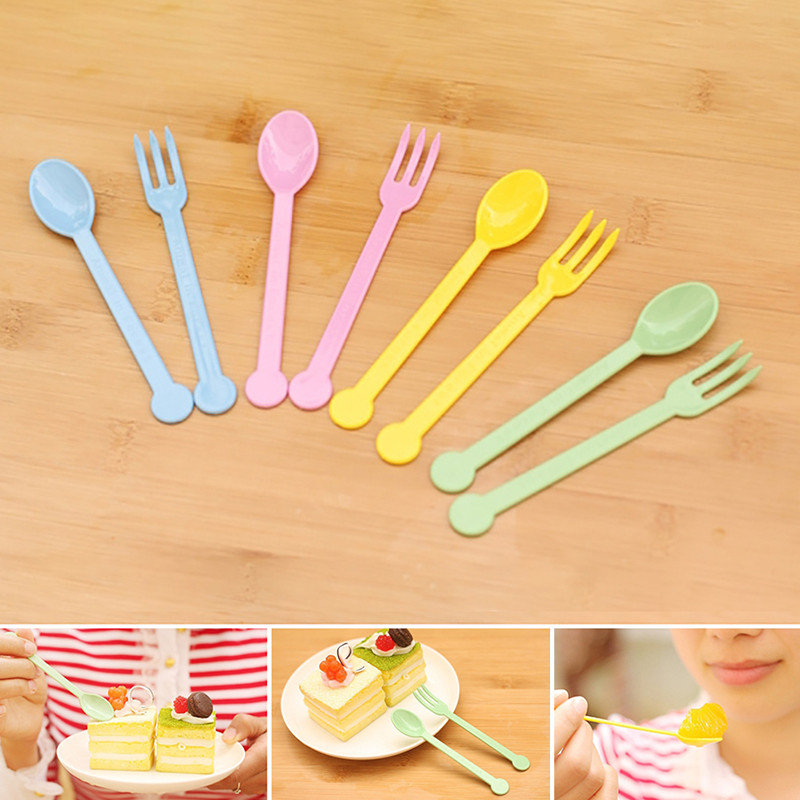 1 σετ Πιρούνι και Σετ Κουτάλι για Παιδιά Μίνι Γελοιογραφία Επιλογή Φαγητού Παιδικά Σνακ Κέικ Επιδόρπιο Φαγητό Πιρούνι Φρούτων Διακόσμηση πάρτι