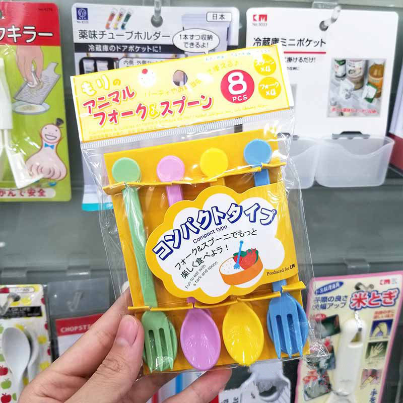 1 σετ Πιρούνι και Σετ Κουτάλι για Παιδιά Μίνι Γελοιογραφία Επιλογή Φαγητού Παιδικά Σνακ Κέικ Επιδόρπιο Φαγητό Πιρούνι Φρούτων Διακόσμηση πάρτι