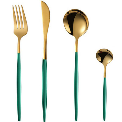 Set de tacâmuri din aur roz, 4 bucăți/set, veselă din oțel inoxidabil, cuțite, furculițe, linguri de cafea, set de tacâmuri, set de tacâmuri pentru cină de bucătărie