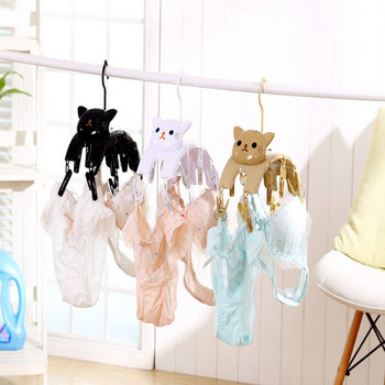 Закачалка за сушене на дрехи с анимационни котки Ветроустойчива стойка за дрехи 10 щипки Чорап Закачалка за пране Бельо Държач за чорапи